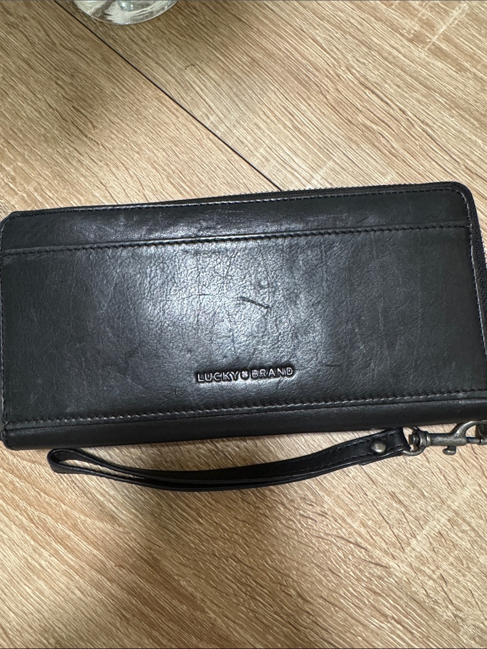 Lucky Brand Black Leather Zip Wristlet Wallet with Strap